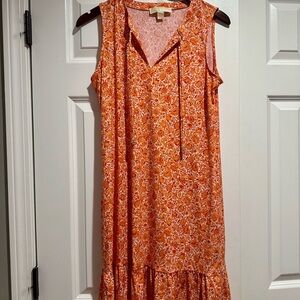 Michael Kors knee length orange&white floral dress sizeM 95%polyester5%elastine